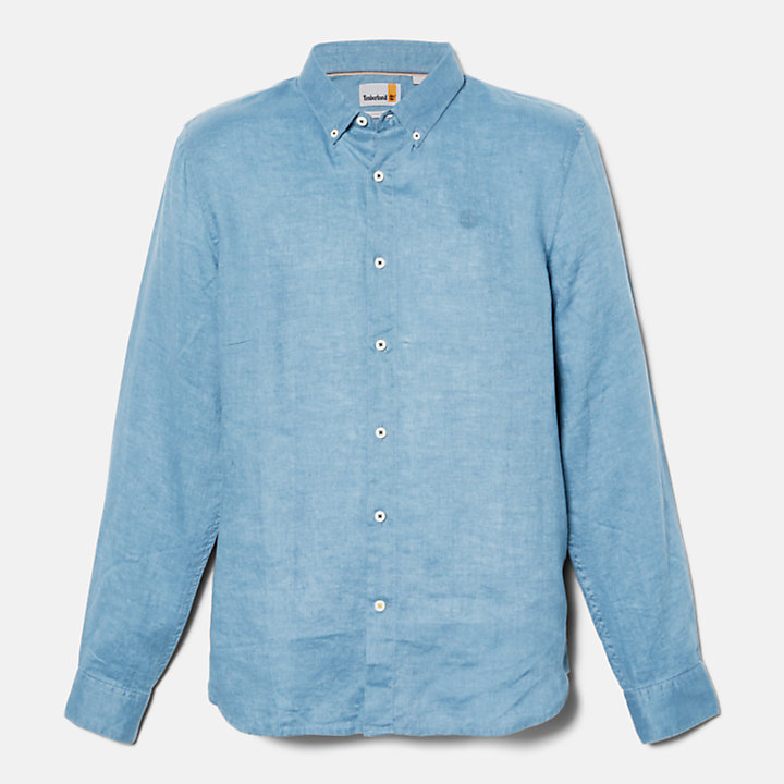 Camisa de lino Mill River entallada para hombre en azul-