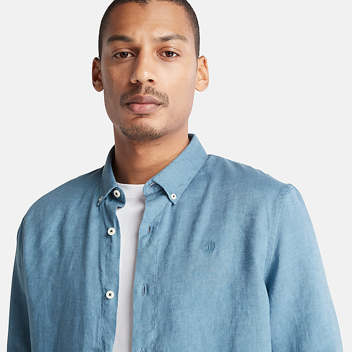 Mill River Slim-Fit Linen Shirt for Men in Blue