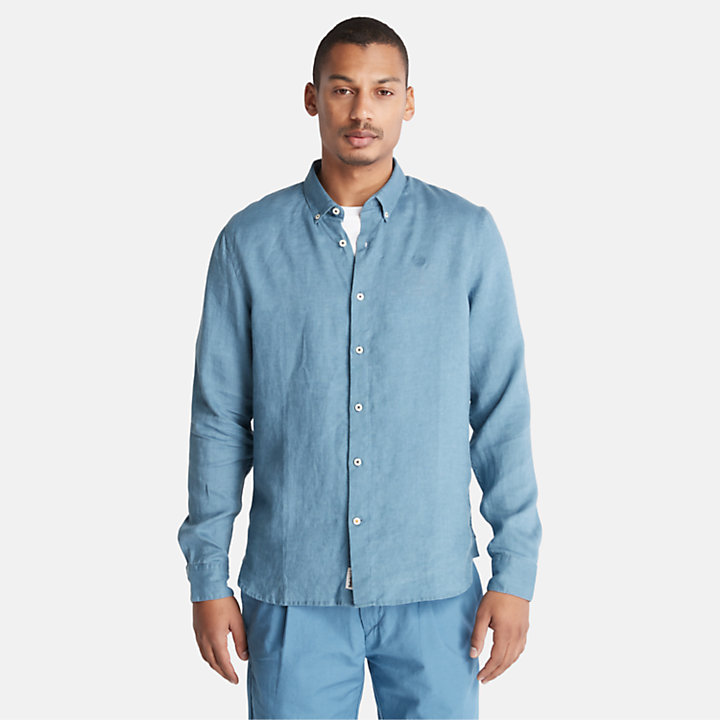 Chemise coupe slim en lin Mill River pour homme en bleu-