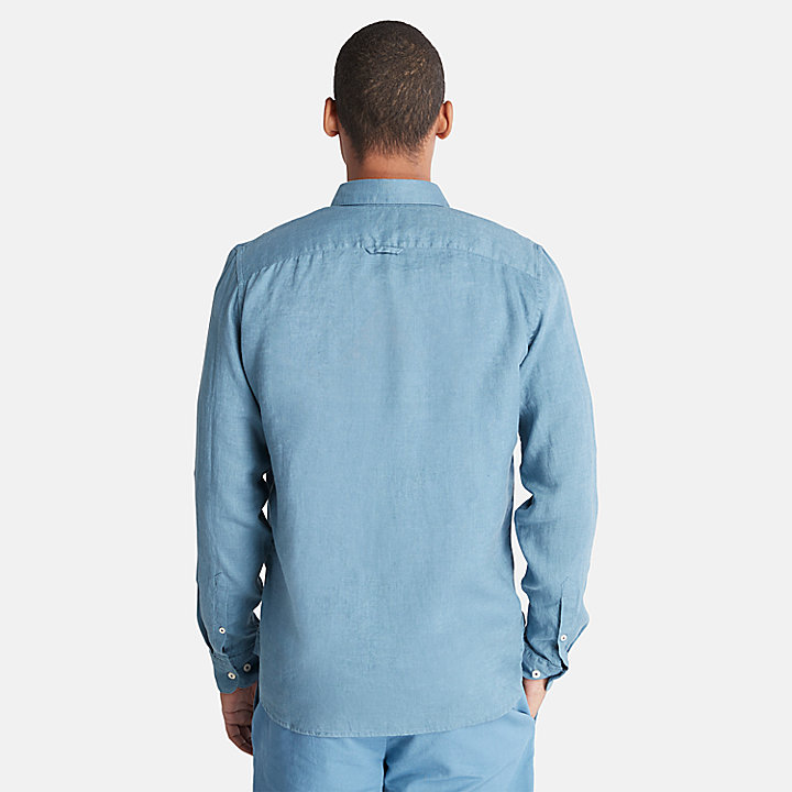 Camisa de lino Mill River entallada para hombre en azul