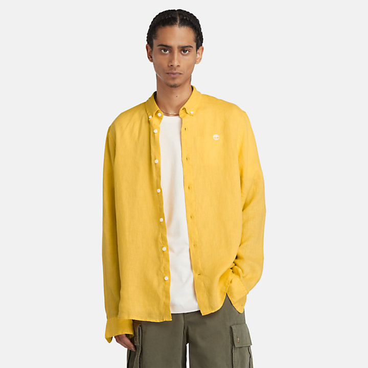 Camisa de lino Mill Brook para hombre en amarillo-