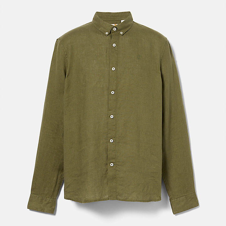 Camisa de lino Mill Brook para hombre en verde oscuro
