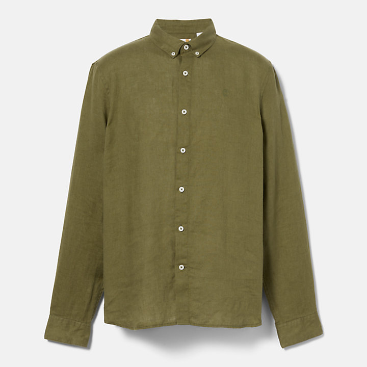 Camisa de lino Mill Brook para hombre en verde oscuro-