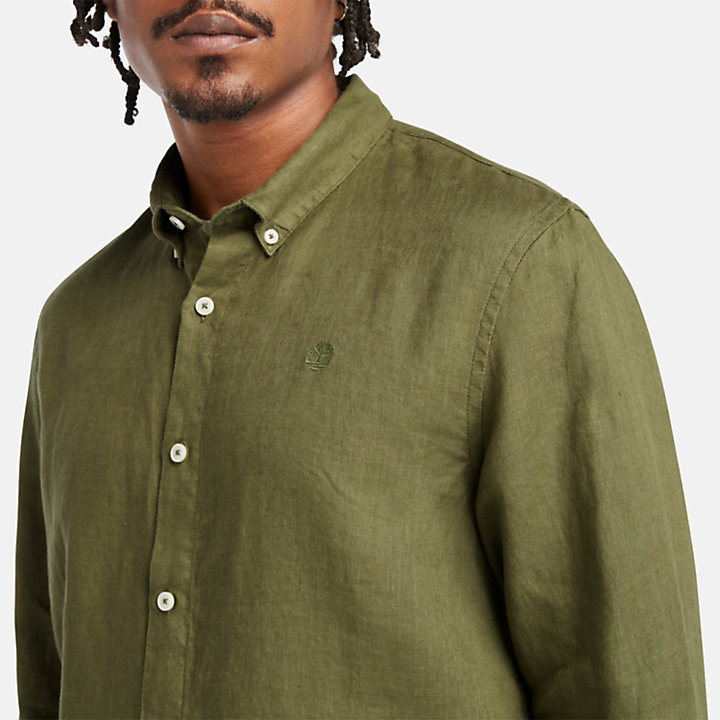 Camisa de lino Mill Brook para hombre en verde oscuro-