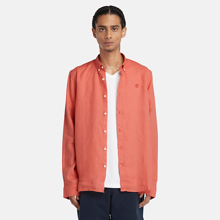 Camisa de lino Mill Brook para hombre en naranja-