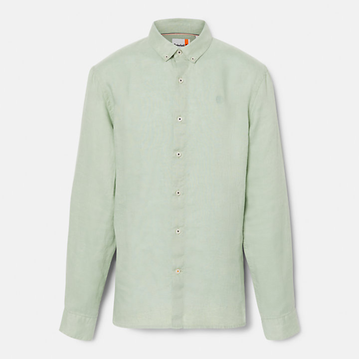 Mill River Slim-Fit Linen Shirt for Men in Light Green-