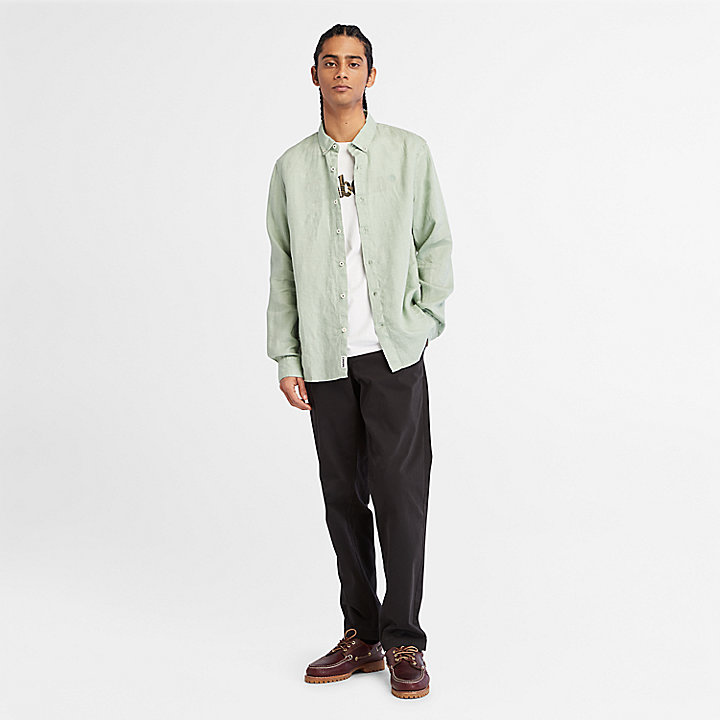 Mill River Slim-Fit Linen Shirt for Men in Light Green