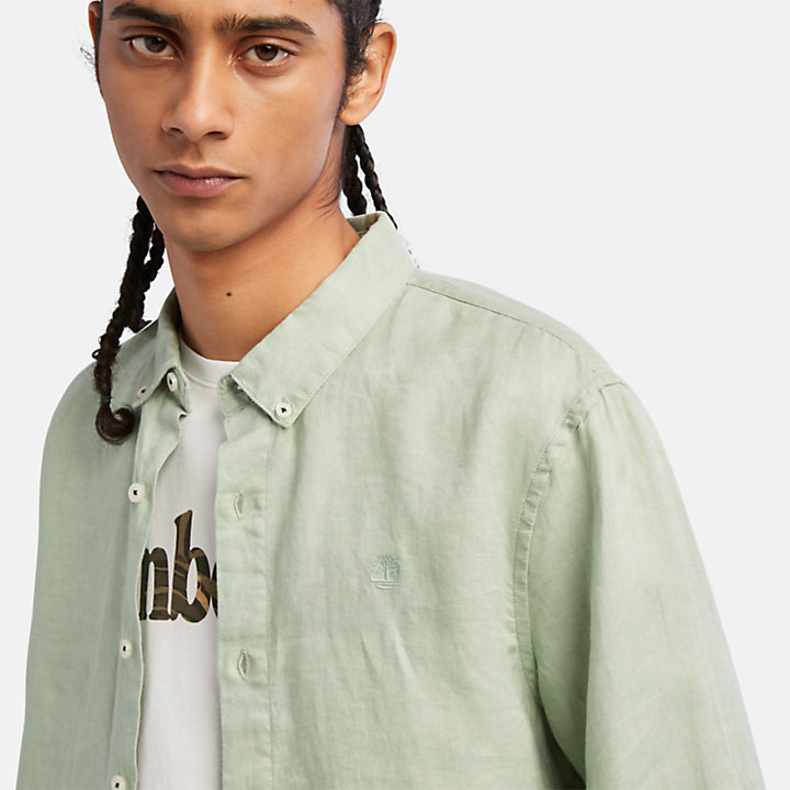 Camisa de lino Mill River entallada para hombre en verde claro-