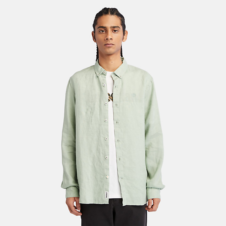 Mill River Slim-Fit Linen Shirt for Men in Light Green-