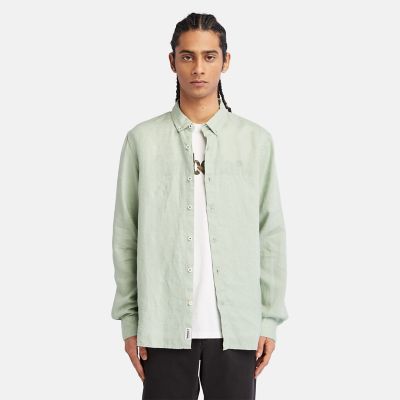Timberland Mill River Slim-fit Linen Shirt For Men In Light Green Light Green