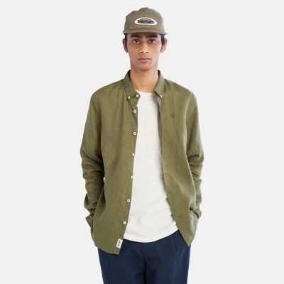 Timberland Mill River Slim-fit Linen Shirt For Men In Green Green