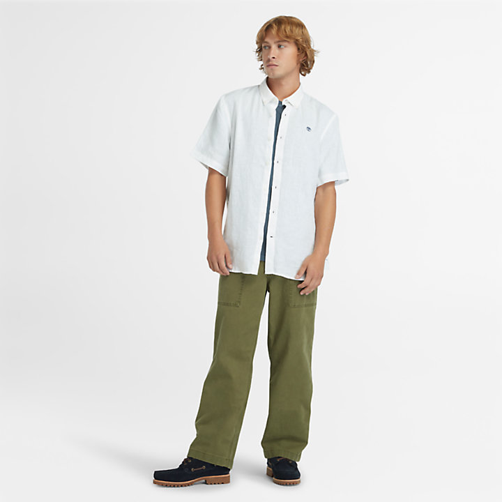Camisa de Lino de Manga Corta Mill River para Hombre en blanco-