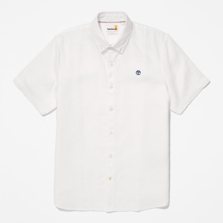Mill River Short-sleeve Linen Shirt for Men in White-