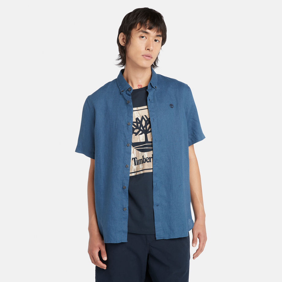 Timberland Mill Brook Linen Shirt For Men In Blue Blue, Size S