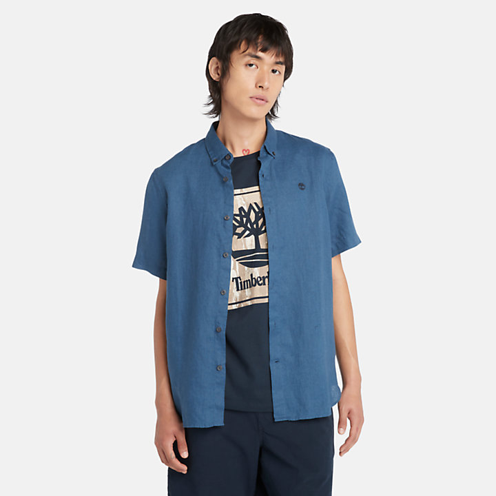 Camisa em Linho Mill Brook para Homem em azul-