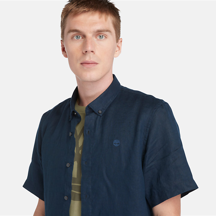 Camisa de Lino de Manga Corta Mill River para Hombre en azul marino-
