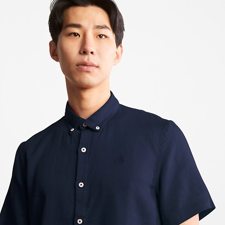 Camisa de Lino de Manga Corta Mill River para Hombre en azul marino-