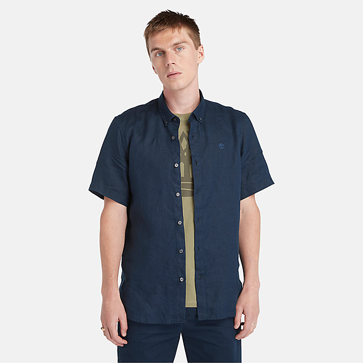 Camisa de Lino Mill Brook para hombre en azul marino