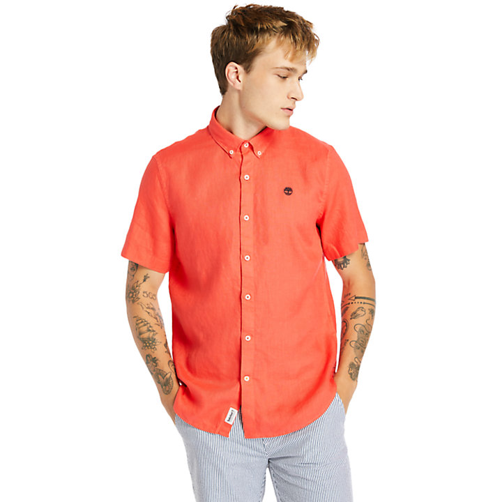 Mill River Linnen Overhemd met Korte Mouwen voor heren in rood-