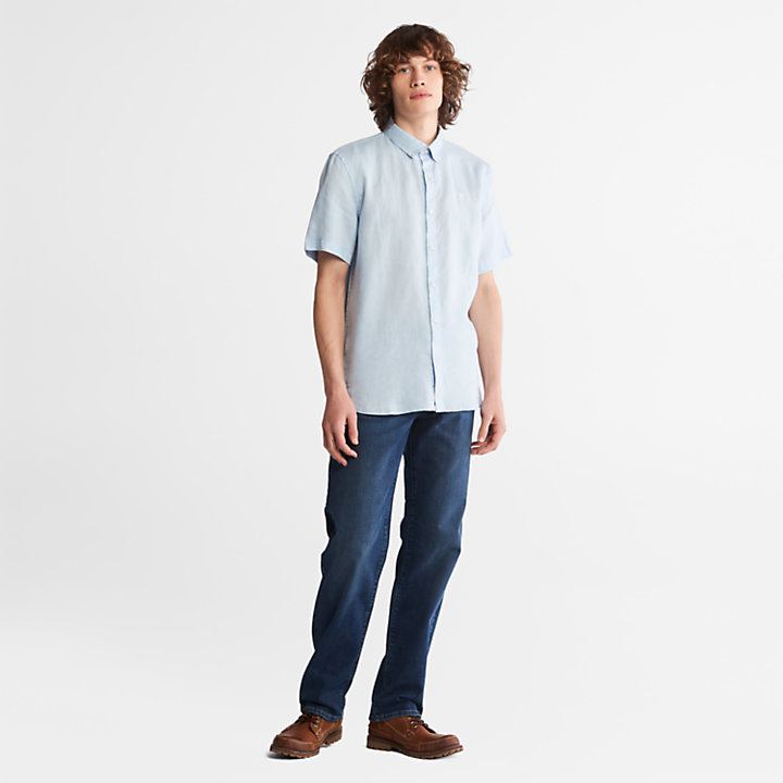 Camisa de Lino Mill River para hombre en azul claro-