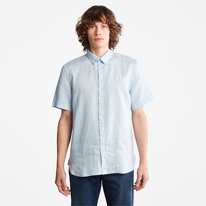 Mill River Linen Shirt for Men in Light Blue-