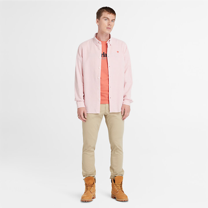 Camisa às Riscas Seersucker para Homem em cor-de-rosa-