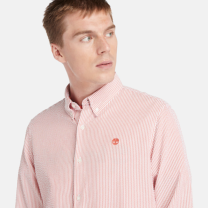 Gestreept Seersucker Overhemd voor heren in roze