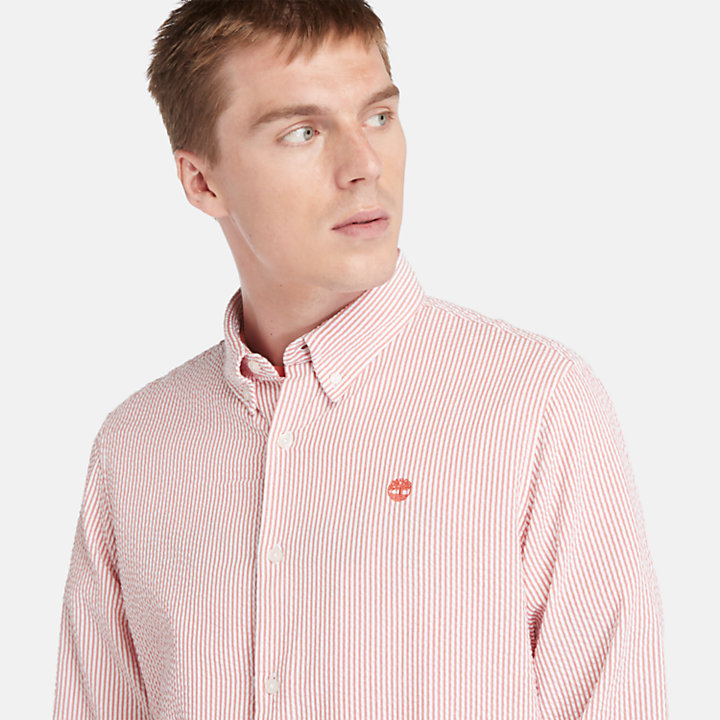 Gestreiftes Seersucker-Hemd für Herren in Pink-