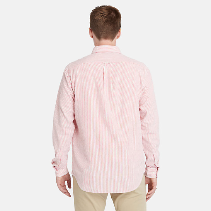 Chemise en seersucker à rayures pour homme en rose-