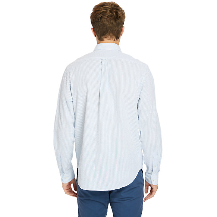 Striped Seersucker Shirt for Men in Blue-
