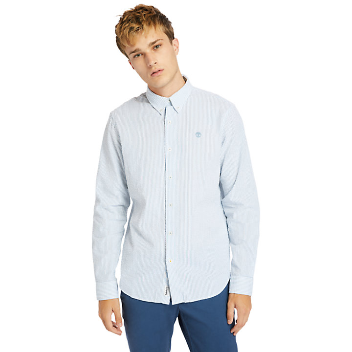 Striped Seersucker Shirt for Men in Blue-