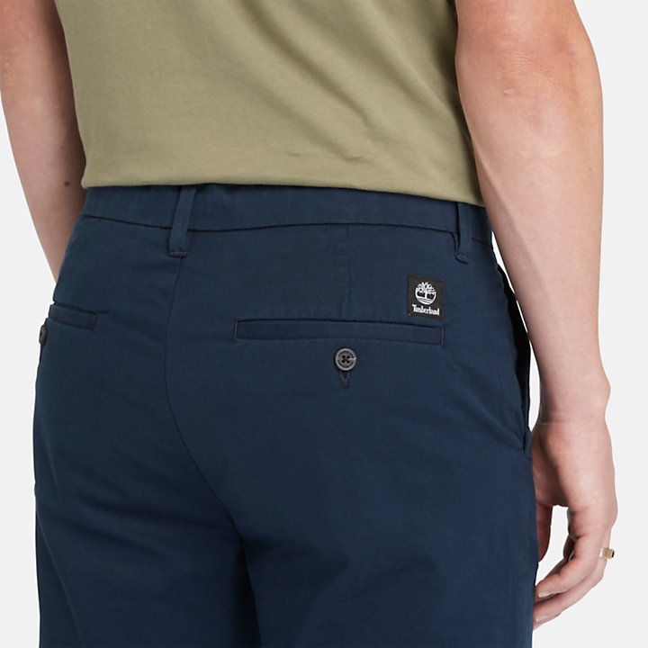 Pantalones cortos chinos de sarga elástica para hombre en azul marino-