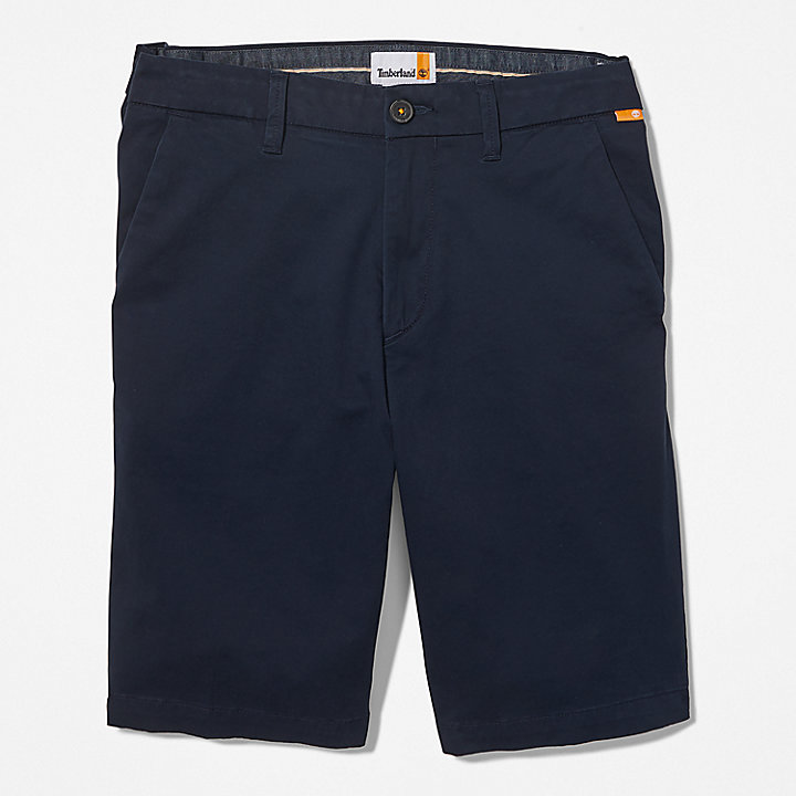Pantalones cortos chinos de sarga elástica para hombre en azul marino