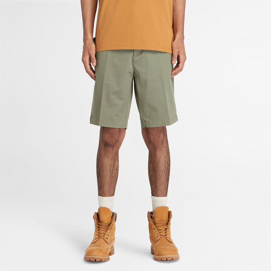 Timberland Stretch Twill Chino Shorts For Men In Light Green Green