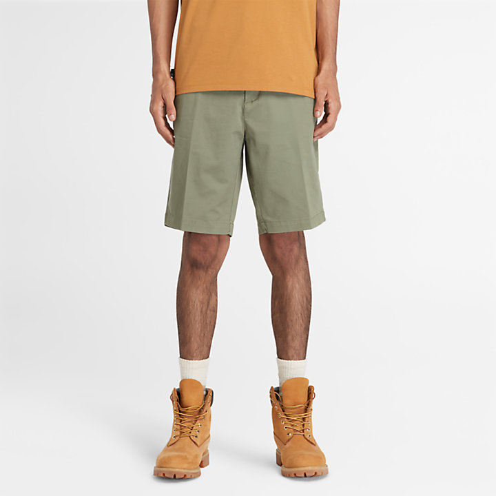 Stretch Twill Chino Shorts for Men in Light Green-