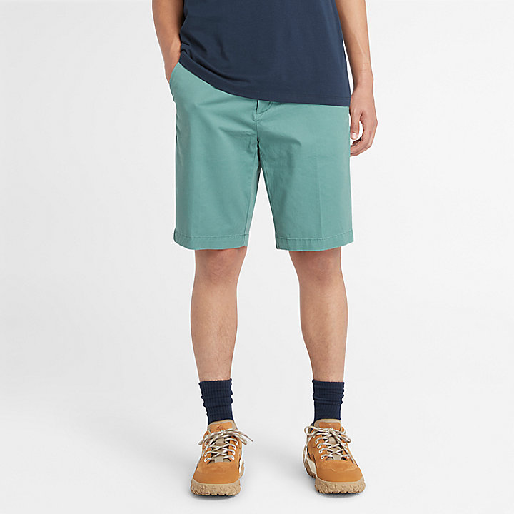 Pantalones cortos chinos de sarga elástica para hombre en azul verdoso