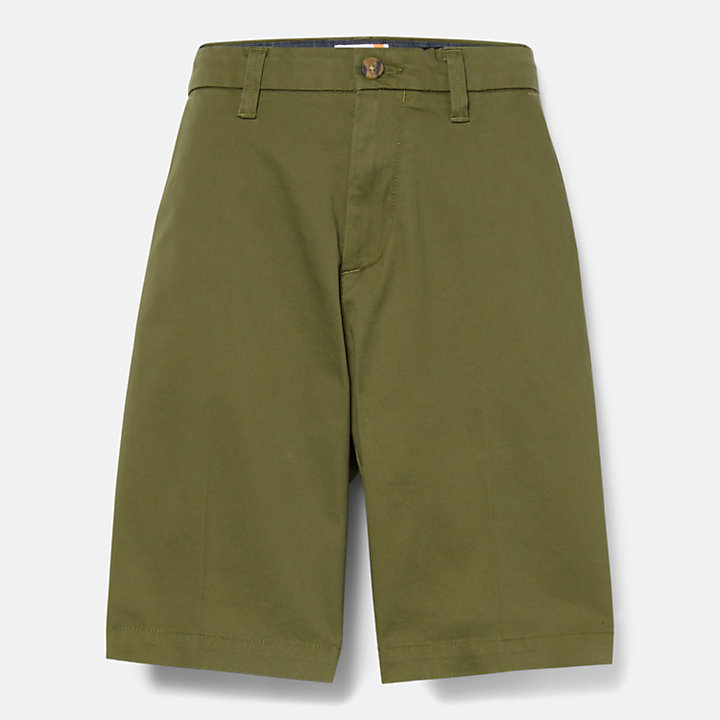 Pantalones cortos chinos de sarga elástica para hombre en verde-