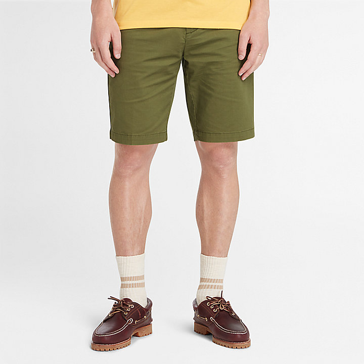 Pantalones cortos chinos de sarga elástica para hombre en verde