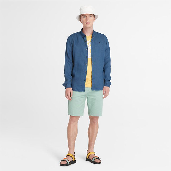 Stretch Twill Chino Shorts for Men in Pale Green-