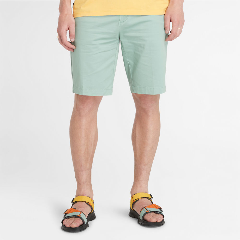 Timberland Stretch Twill Chino Shorts For Men In Pale Green Teal, Size 40
