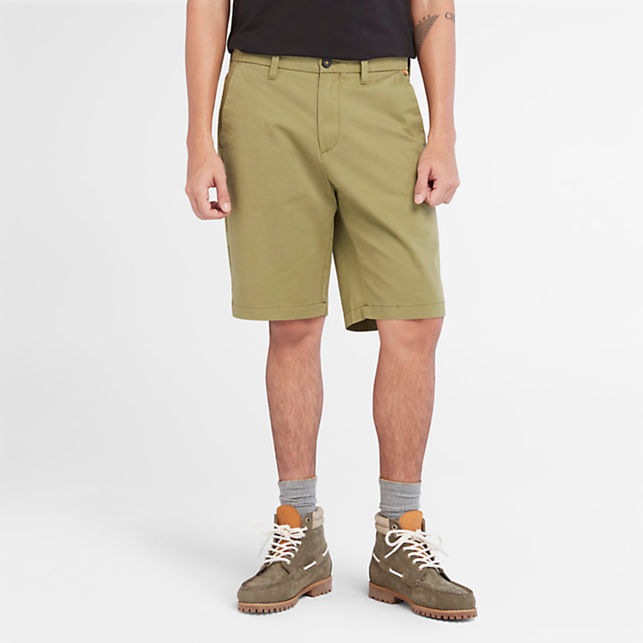 Squam Lake Stretch Chino Shorts for Men in Dark Green-