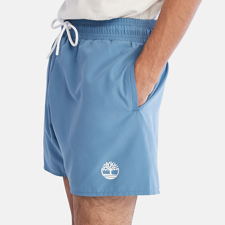 Sunapee Lake Solid Swim Shorts for Men in Blue-