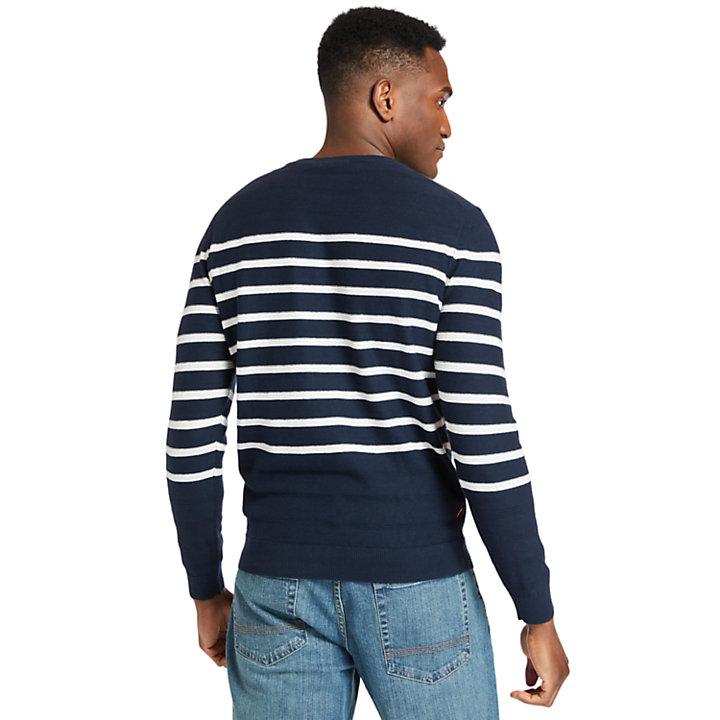 Striped Crewneck Sweater for Men in Navy-