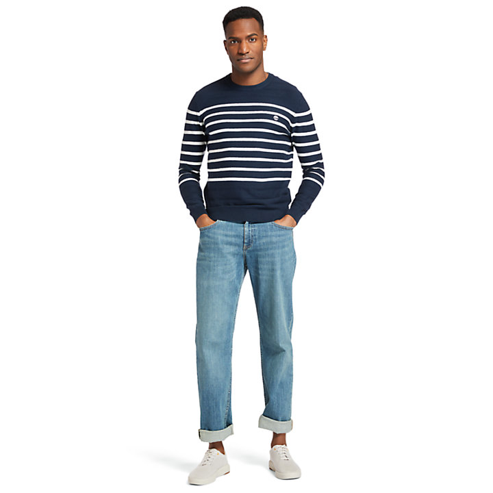 Striped Crewneck Sweater for Men in Navy-