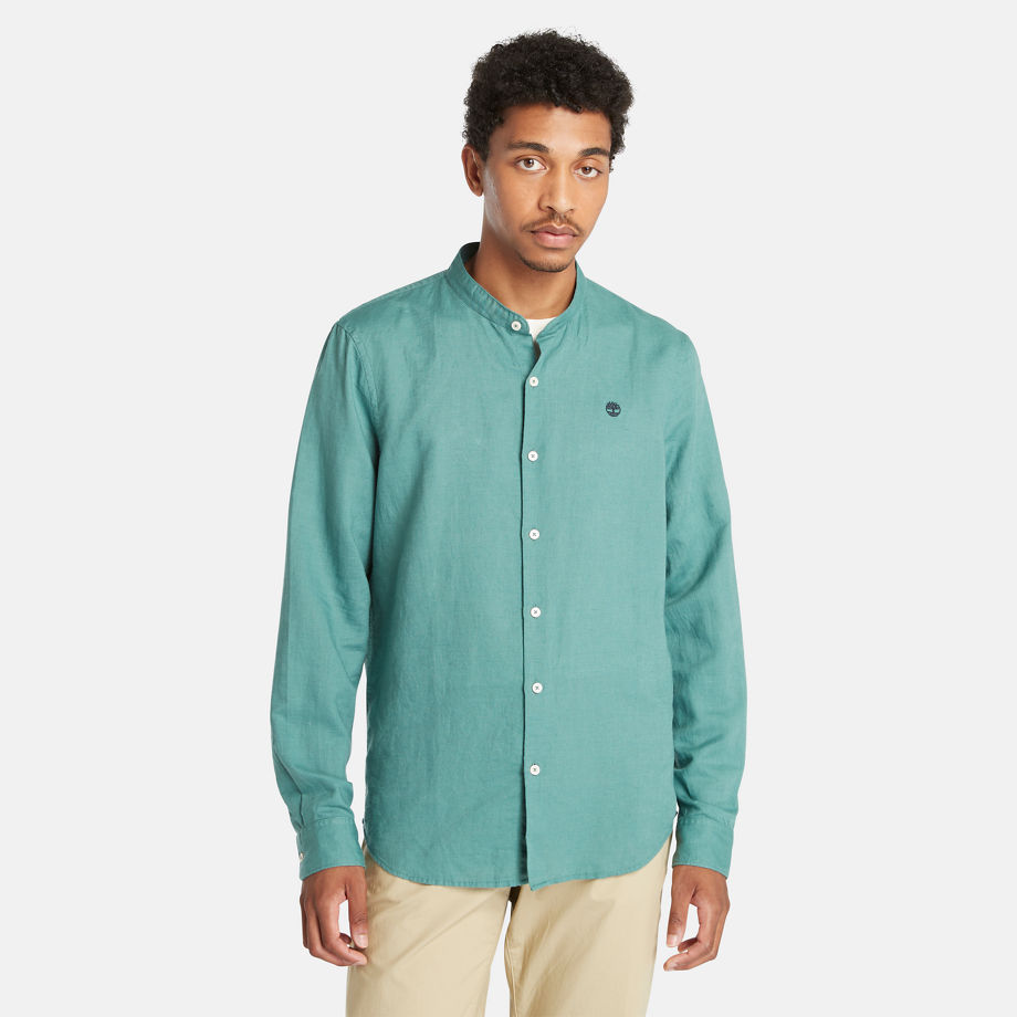 Timberland Lovell Korean-collar Shirt For Men In Sea Pine Blue, Size L