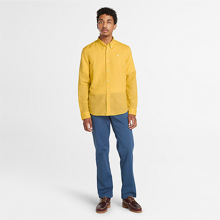 Camisa de lino y algodón Lovell para hombre en amarillo claro