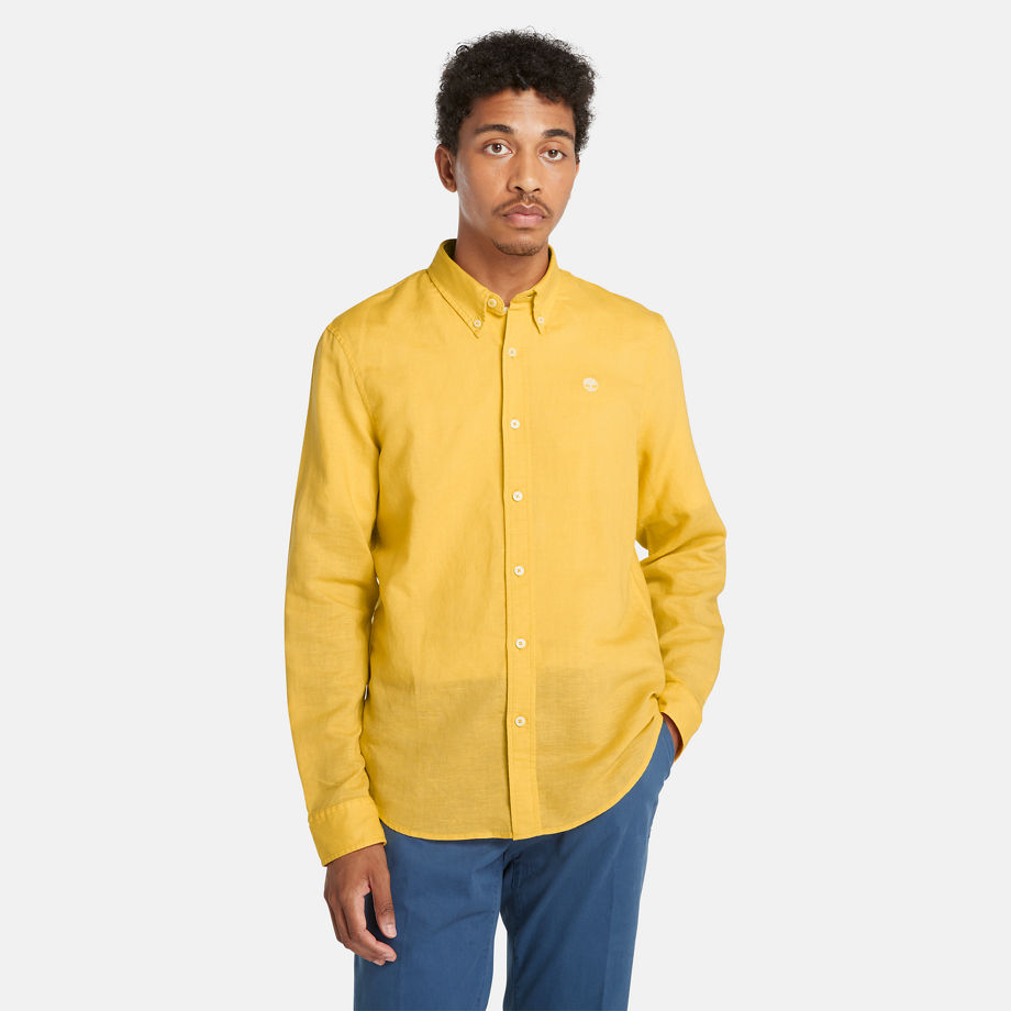 Timberland Lovell Linen And Cotton Shirt For Men In Light Yellow Yellow, Size XL