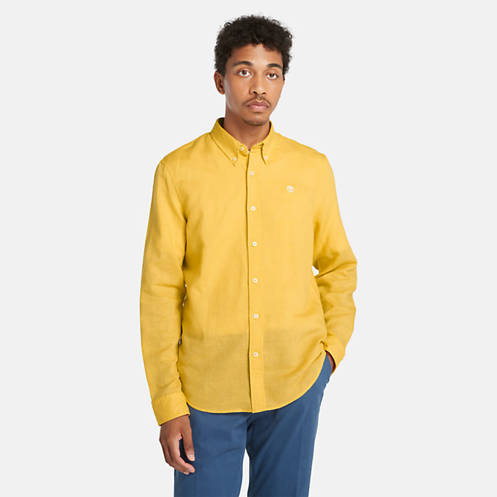 Camisa de lino y algodón Lovell para hombre en amarillo claro-