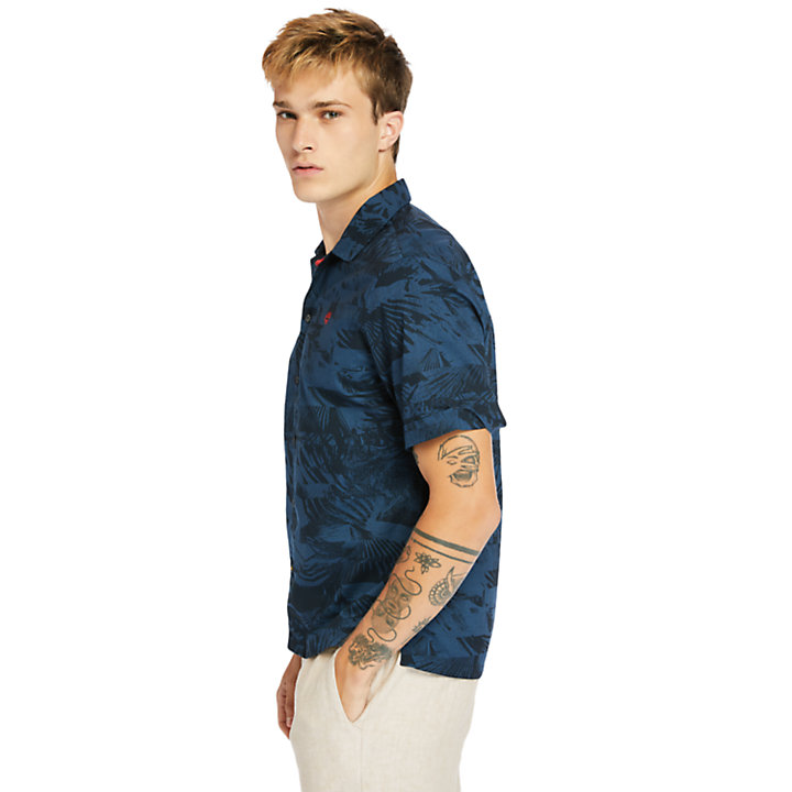 Camisa de Algodón Orgánico Resort para Hombre en azul verdoso-