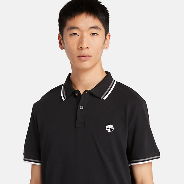 Millers River Tipped Polo Shirt for Men in Black-